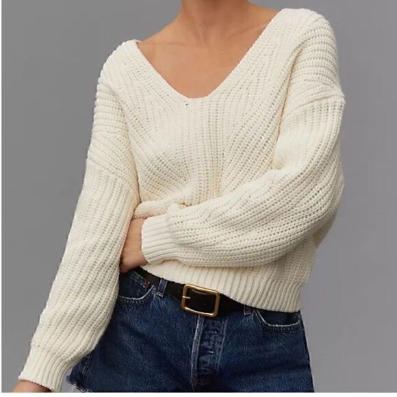 NWT Anthropologie Maeve V-Neck Sculptured Pullover Sweater Small - Picture 1 of 2